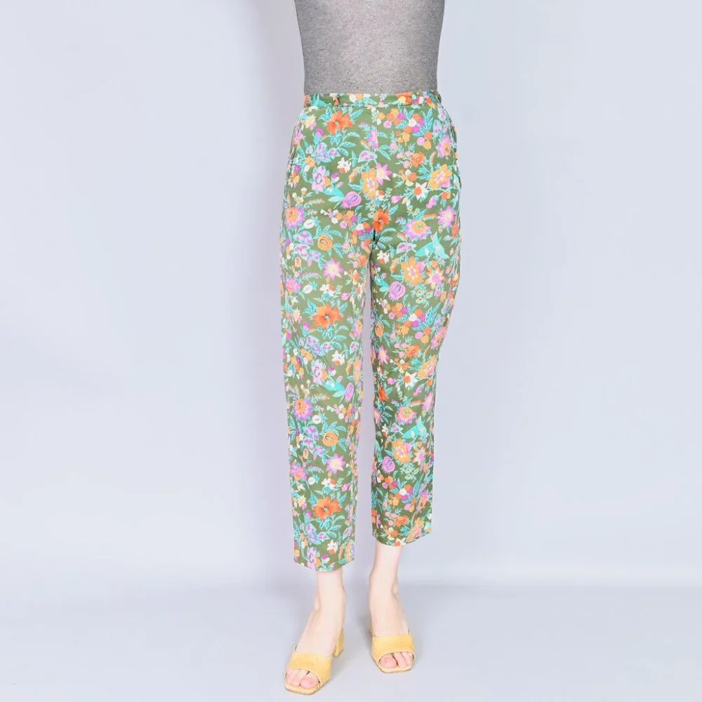VINTAGE Vico Dritto Portofino High Waist Green Floral Pants 50s Retro S - Picture 6 of 7